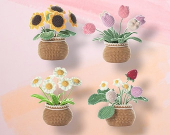 Kit de fleurs au crochet | Kit de crochet Love pour cache-pot | Kit de crochet aux fraises | Kit de crochet marguerite | Kit tulipe au crochet | Kit tournesol au crochet