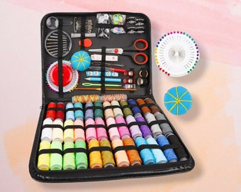 Complete Sewing Kit Set, 128 pcs Premium Sewing Supplies with Thread, Scissors, Needles, Buttons, PU Case, Home Travel DIY Repair Kit