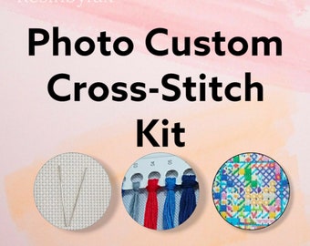 PHOTO CUSTOM Cross-stitch Kit | Personalised Cross-stitch kit | Photo Custom Cross-stitch kit | Cotton Thread Printed Canvas | Unique Gifts