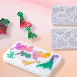 Dinosaurier Silikonform | Miniatur Gießform | Kleine Dinosaurier Mould | Schlüsselanhänger Mould | Ohrringe Mold | Silikonform | Charm Gießform, 2er Set