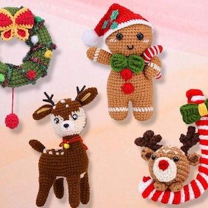 Christmas Crochet Kit | Gingerbread Crochet Kit | Reindeer Crochet Kit | Christmas Wreath Crochet Kit | Father Christmas Crafting Kit