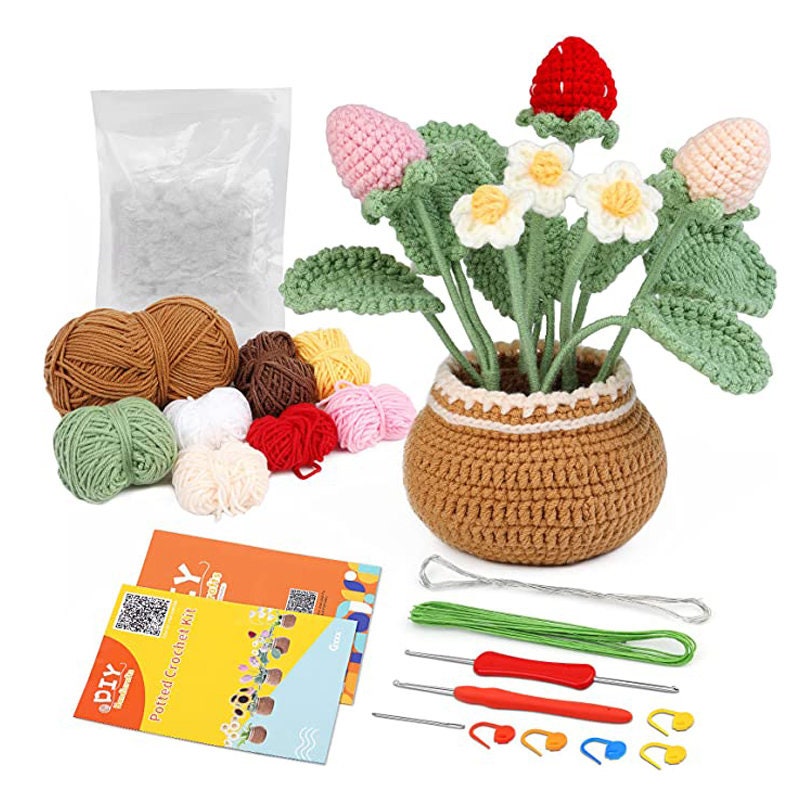DIY Flower Crochet Kit for Women, Potted Kit, Rose, Daisy, Lily