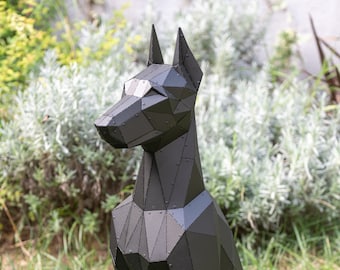 Zittend Doberman-standbeeld - 3D Metal Art Decor - Decoratieve metalen Doberman-sculptuur - Low Poly Dog - Tuinbeeld