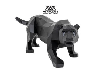 3D Sculpture Art Panther Statue Metal Art Floor Sculpture Safari Animal Decor for Garden Yard Art Panther Sculpture for Outdoor Indoor