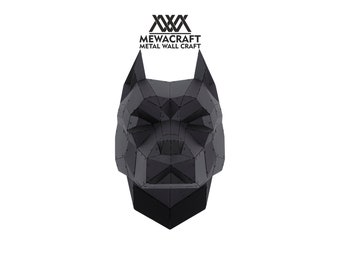 May include: A black metal sculpture of a dog's head, with a geometric design. The sculpture is mounted on a white wall. The text "MEWACRAFT METAL WALL CRAFT" is above the sculpture.