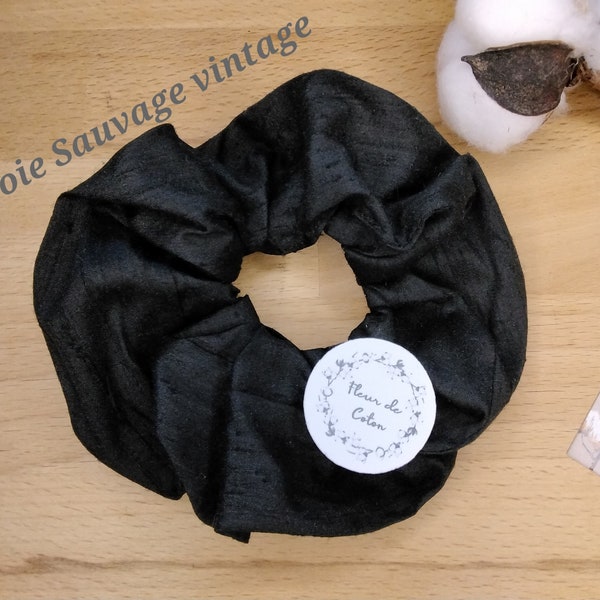 Chouchou en "pure soie sauvage vintage " Noir