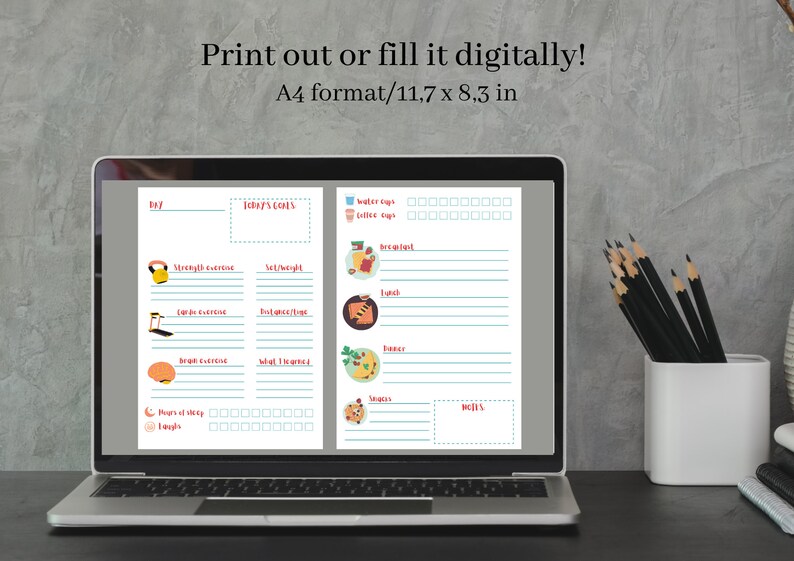 Food and Exercise Printable Planner Meal Planner Fitness Planner Fitness Tracker Mood Tracker