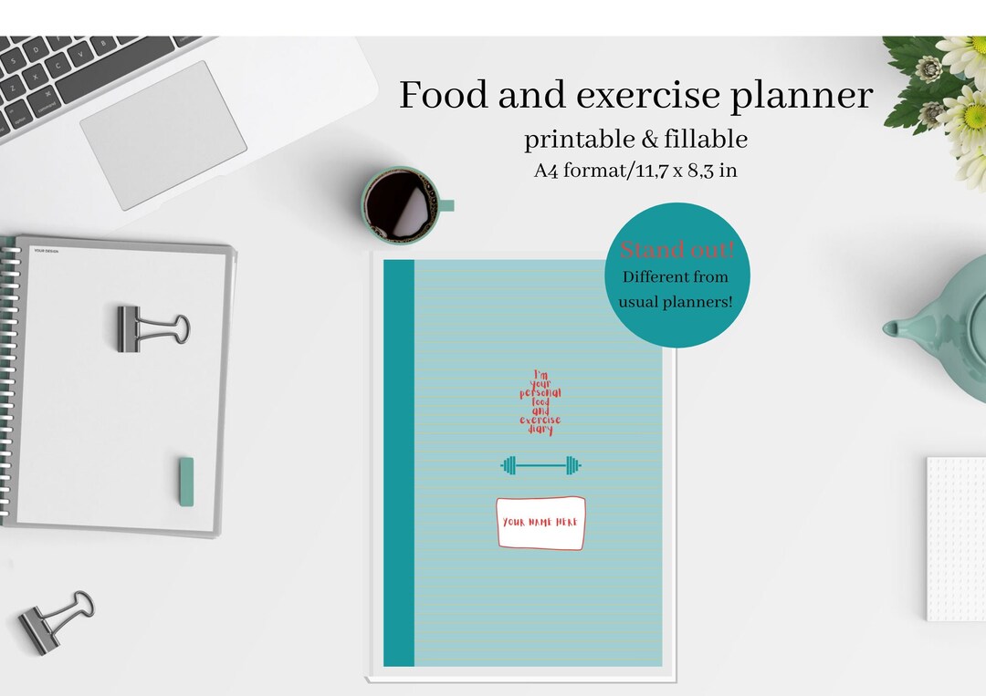 Food and Exercise Printable Planner Meal Planner Fitness Planner Fitness Tracker Mood Tracker