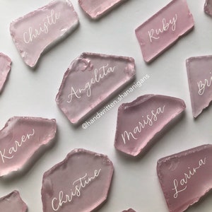 custom handwritten sea glass place cards / name cards / escort cards | calligraphy for weddings, parties, special events, bridal showers