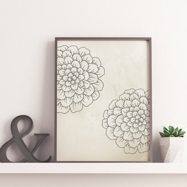 Neutral Flower Print | Floral Wall Decor | Grey & Tan Floral | Botanical Print Set | Instantly Print | Digital Download | Creamy Flowers