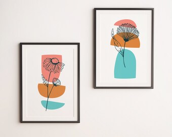 Abstract Floral Print Set: Custom Color Boho Wall Art (Digital Download)