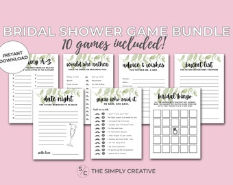 Eucalyptus Bridal Shower Game Bundle: 10 Printable Games (Digital Download)