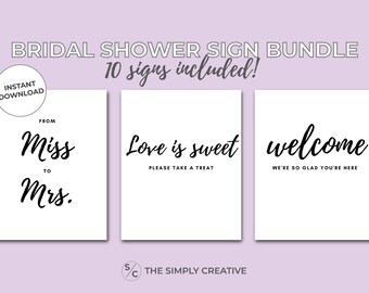 Bridal Shower Sign Bundle: Minimalist Black & White Decor (Digital Download)