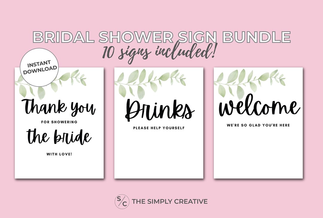10 Bridal Shower Signs Bundle, Printable, Signage Pack, Wedding Shower ...