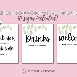 10 Bridal Shower Signs Bundle, Printable, Signage Pack, Wedding Shower Signs Set, Greenery, Greens, Eucalyptus, Digital File, Bridal Signs
