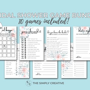 Floral Bridal Shower Game Bundle, 10 Bridal Shower Games, Printable Games, Instant Download,  Shower Games Bundle