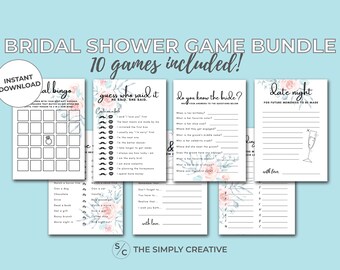 Floral Bridal Shower Game Bundle: 10 Printable Watercolor Games (Instant Download)