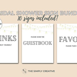 10 Bridal Shower Signs Bundle, Printable, Signage Pack, String Light Design, Boho, Country Chic, Twinkle, Digital File, Shower Sign, Mimosa