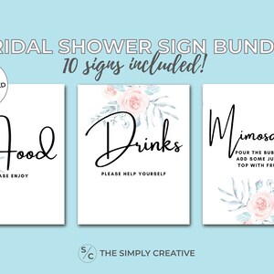 10 Bridal Shower Signs Bundle, Printable, Signage Pack, Wedding Shower Signs Set, Floral, Digital File, Bridal Shower Signs, Floral Signs