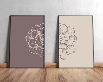 Floral Print Set: Mauve & Cream Botanical Wall Decor (Digital Download)