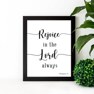 Rejoice in the Lord Always Bible Verse Printable Art, Jesus Typography Art, Christian Design, Home Décor, Instant Download