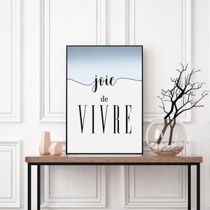 Blue Joie de Vivre French Printable Art, Typography Art, French Design, Home Décor, Joy, French Art, French Phrases, Instant Download