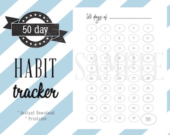 50 Day Habit Tracker, Daily Motivation, Planner, 50 Days, Journal Insert, Printable, Custom, 50 Day Challenge