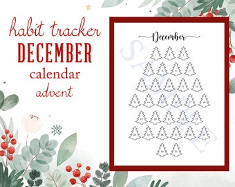 December Calendar Advent Habit Tracker Christmas Tree Digital Print