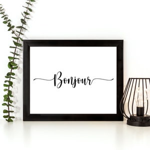 Bonjour Hello French Printable Art, Typography Art, Instant Download