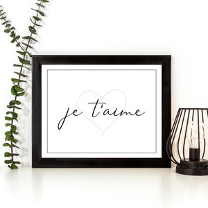 Je T&#39;aime I Love You French Printable Art, Typography Art, Instant Download