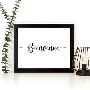 Bienvenue Welcome French Printable Art, Typography Art, Instant Download