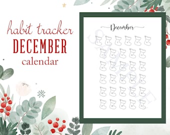 December Calendar Habit Tracker Advent Christmas Countdown Stockings Digital Print