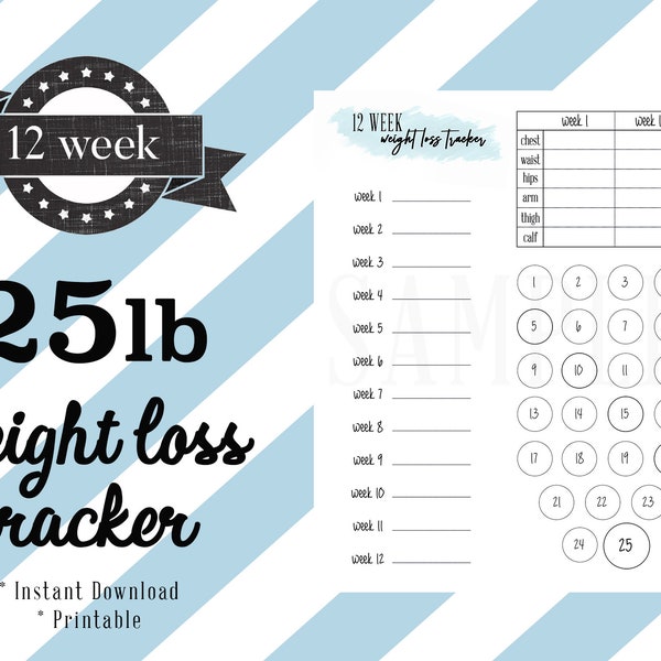 12 Week, 25 Pound Weight Loss Tracker, Motivation, 12 Weeks, Lose Weight, Printable, Simple