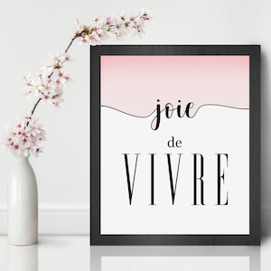 Pink Joie de Vivre French Printable Art, Typography Art, French Design, Home Décor, Joy, French Art, French Phrases, Instant Download