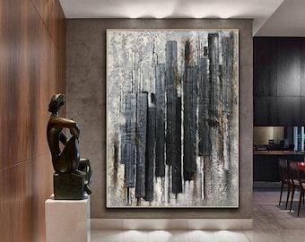 large canvas wall art, black painting, black abstract wall art,abstract painting original large,3D textured wall art, impasto painting W140