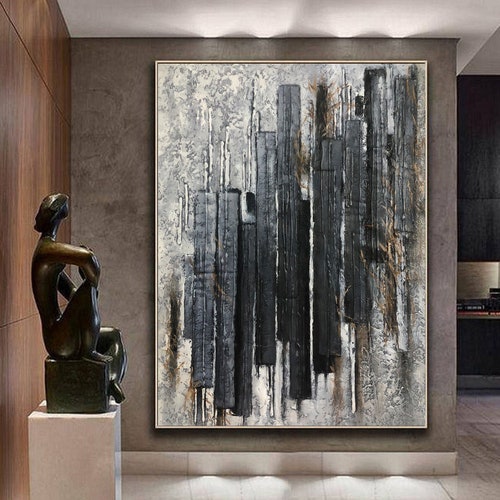 Textured Painting Large Abstract Canvas Art Black Modern Wall - Etsy