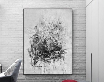 black and white painting, black and white canvas art, Living room wall art, Contemporary art, Minimalist art, extra large canvas W90
