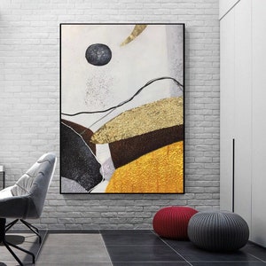 Extra Large Yellow Abstract Canvas – Modern Textured Wall Art, Contemporary Statement Painting for Living Room or Office W133
