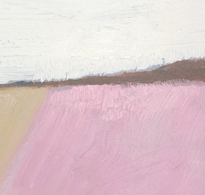 May include: Abstract painting with a white top layer, a brown middle layer, and a pink bottom layer. The paint is applied in thick strokes, creating a textured effect.