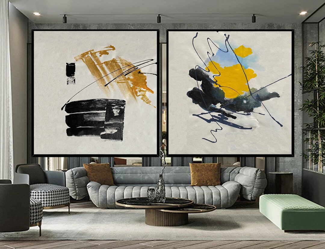 Original Large Wall Art. Extra Large Abstract Canvas Art Set of Two