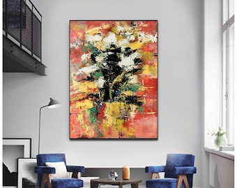 Pintura de textura abstracta grande, pintura abstracta grande sobre lienzo, lienzo de pintura extra grande, arte de pared extra grande para sala de estar W74