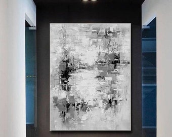 Living room wall art, Black and white painting, Black and white canvas art, Contemporary art, Minimalist art, extra large canvas W94