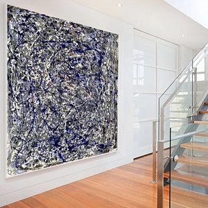 Large Blue Abstract Painting: Modern Canvas Wall Art