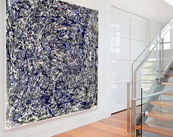 Large Blue Abstract Painting: Modern Canvas Wall Art