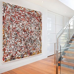 Large Abstract Canvas Art: Red, White & Black Modern Painting