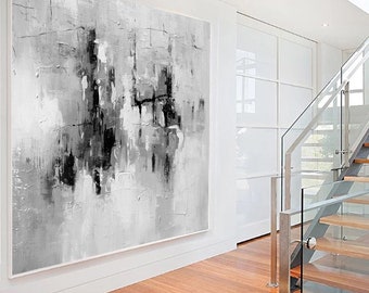 Cuadros en blanco y negro, lienzo extragrande en blanco y negro, arte de pared moderno para sala de estar, obra de arte minimalista de gran tamaño W103