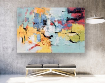 Grande pittura astratta su tela, grande pittura d'arte murale moderna, arte della pittura, arte della tela astratta, arte della parete in tela ufficio decorazione murale W59