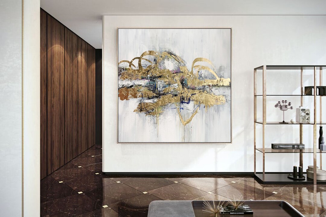 Extra Large Abstract Painting, Abstract Canvas Painting Acrylic Gold ...
