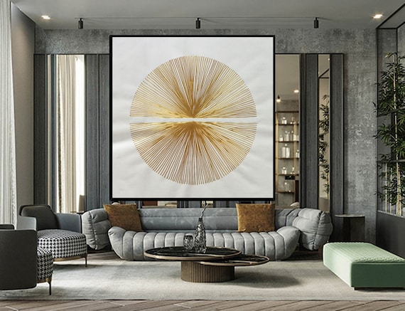 Large Nordic White Abstract, White Painting, Gold 3D Texture ...
