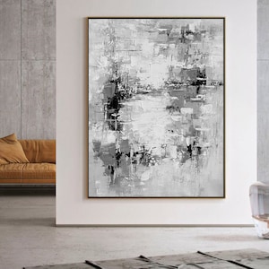 Black and white painting, Black and white canvas art, Living room wall art, Contemporary art, Minimalist art, extra large canvas W94
